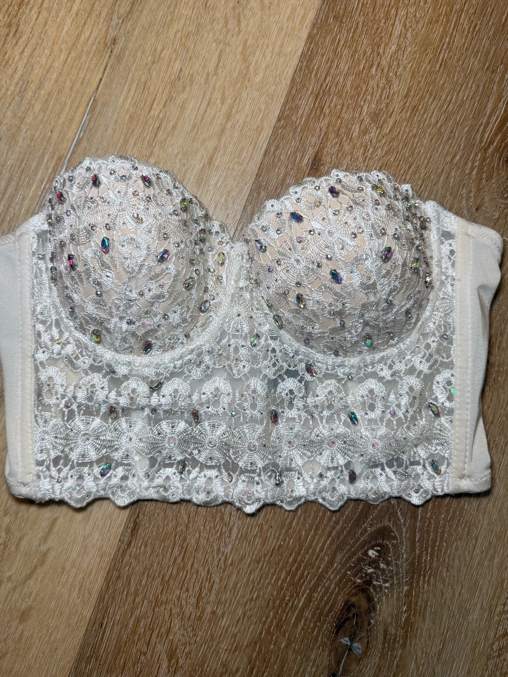 White Lace Embellished Bustier Bra Size Medium